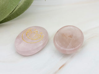 Rose Quartz Worry Stone: Gold Moon Engraved Palm Stone