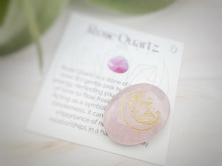 Rose Quartz Worry Stone: Gold Moon Engraved Palm Stone