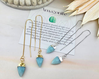 Amazonite Arrowhead Earrings: Silver or Gold Threader Jewelry