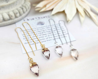 Clear Quartz Arrowhead Earrings: Gold Silver Threader Earrings