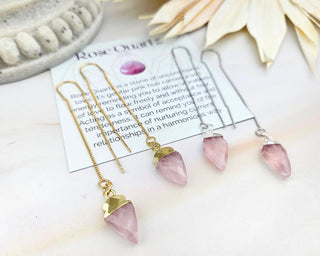 Rose Quartz Arrowhead Threader Earrings: Gold or Silver