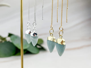 Amazonite Arrowhead Earrings: Silver or Gold Threader Jewelry
