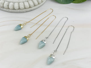 Amazonite Arrowhead Earrings: Silver or Gold Threader Jewelry