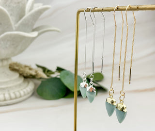 Amazonite Arrowhead Earrings: Silver or Gold Threader Jewelry