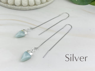 Amazonite Arrowhead Earrings: Silver or Gold Threader Jewelry