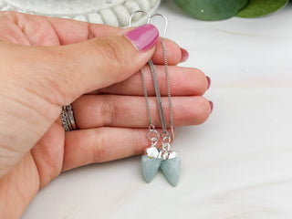 Amazonite Arrowhead Earrings: Silver or Gold Threader Jewelry