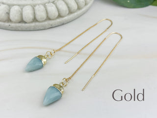 Amazonite Arrowhead Earrings: Silver or Gold Threader Jewelry