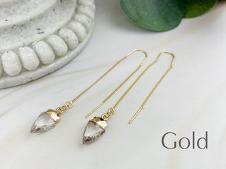 Clear Quartz Arrowhead Earrings: Gold Silver Threader Earrings