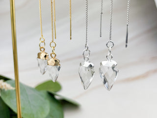 Clear Quartz Arrowhead Earrings: Gold Silver Threader Earrings
