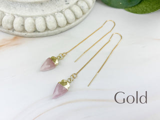 Rose Quartz Arrowhead Threader Earrings: Gold or Silver
