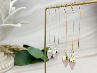 Rose Quartz Arrowhead Threader Earrings: Gold or Silver