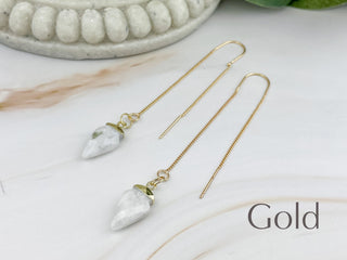 Moonstone Arrowhead Threader Earrings: Silver or Gold Affirmation Jewelry
