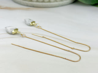Moonstone Arrowhead Threader Earrings: Silver or Gold Affirmation Jewelry