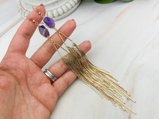 Long Amethyst Fringe Earrings - Gemstone 18K Gold Tassel Earrings - Gold Chandelier Earrings - Affirmation Jewelry