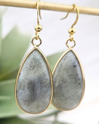 Teardrop Labradorite Earrings: Gold Bezel, Stainless Steel Hooks
