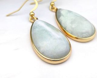 Amazonite Earrings - Natural Gemstone Jewelry - Positive Affirmation Card Included - Tear Drop Stone Crystal Gift