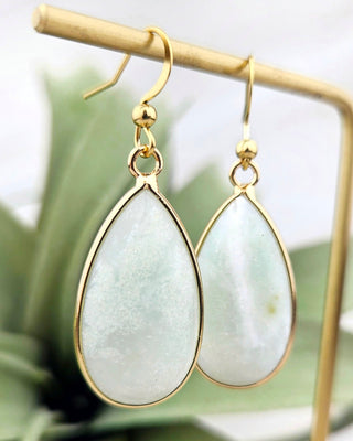 Amazonite Earrings - Natural Gemstone Jewelry - Positive Affirmation Card Included - Tear Drop Stone Crystal Gift