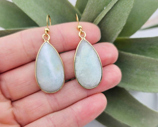 Amazonite Earrings - Natural Gemstone Jewelry - Positive Affirmation Card Included - Tear Drop Stone Crystal Gift