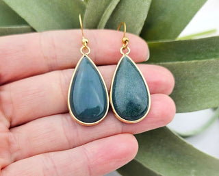 Moss Agate Tear Drop Earrings - Natural Gemstone Earrings - Meaningful Affirmation Jewelry
