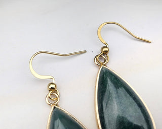Moss Agate Tear Drop Earrings - Natural Gemstone Earrings - Meaningful Affirmation Jewelry