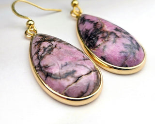 Gratitude Affirmation Jewelry with Natural Rhodonite Tear Drop Gemstone Earrings