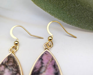 Gratitude Affirmation Jewelry with Natural Rhodonite Tear Drop Gemstone Earrings