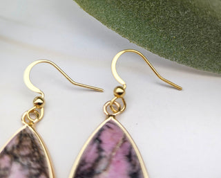Gratitude Affirmation Jewelry with Natural Rhodonite Tear Drop Gemstone Earrings