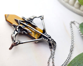 Tiger's Eye Pendant Necklace: Silver Bow Arrow Charm, 24-Inch Chain