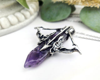 Bow and Arrow Necklace-Amethyst Archery Pendant - Archer Gift - Gemstone Necklace (018)
