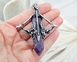Bow and Arrow Necklace-Amethyst Archery Pendant - Archer Gift - Gemstone Necklace (018)