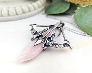 Rose Quartz Bow and Arrow Necklace: Stainless Steel Archery Jewelry