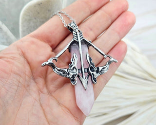 Rose Quartz Bow and Arrow Necklace: Stainless Steel Archery Jewelry