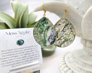 Moss Agate Earrings - Natural Gemstone Crystal Woodland Forest Cottage Core Mori Girl Jewelry