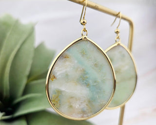 Large Amazonite Earrings - Natural Gemstone Teardrop Earrings - Mint Teal Healing Crystal Jewelry