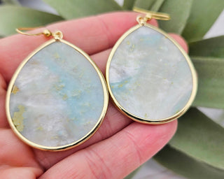 Large Amazonite Earrings - Natural Gemstone Teardrop Earrings - Mint Teal Healing Crystal Jewelry