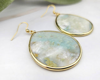 Large Amazonite Earrings - Natural Gemstone Teardrop Earrings - Mint Teal Healing Crystal Jewelry