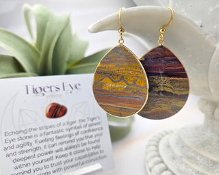Flat Teardrop Earrings - Tigers Eye / Power