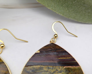 Flat Teardrop Earrings - Tigers Eye / Power