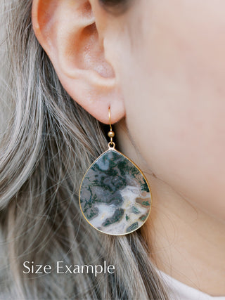 Tiger Eye Teardrop Earrings: Marbled Gemstone, Gold Stainless Steel