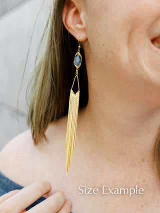 Gold Wedding Tassel Earrings - Bridal Earrings - Clear Crystal Quartz Earrings