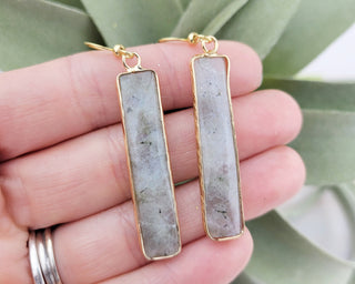 Labradorite Earrings - Mindfulness Gift - Bar Earrings - Crystal Jewelry - 004