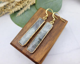 Labradorite Earrings - Mindfulness Gift - Bar Earrings - Crystal Jewelry - 004