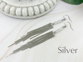 Clear Quartz Waterfall Earrings: Long Chain Tassel Boho Jewelry