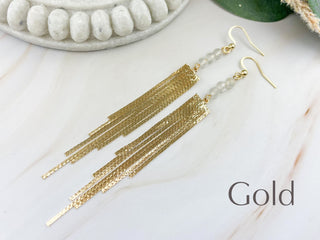 Clear Quartz Waterfall Earrings: Long Chain Tassel Boho Jewelry