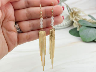 Clear Quartz Waterfall Earrings: Long Chain Tassel Boho Jewelry