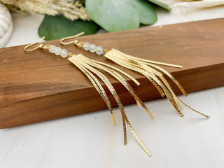 Clear Quartz Waterfall Earrings: Long Chain Tassel Boho Jewelry