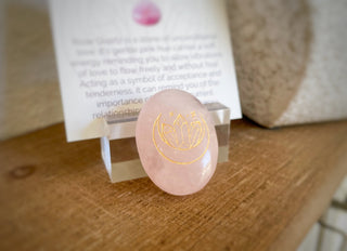 Rose Quartz Worry Stone: Gold Moon Engraved Palm Stone