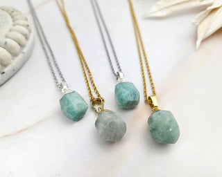 Raw Amazonite Necklace: Natural Gemstone, Stainless Steel Chain