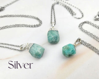 Raw Amazonite Necklace: Natural Gemstone, Stainless Steel Chain