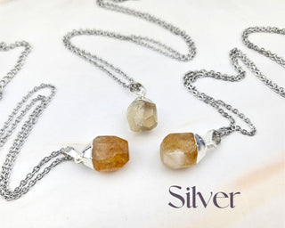 Raw Citrine Crystal Necklace: Stainless Steel Pendant, November Birthstone